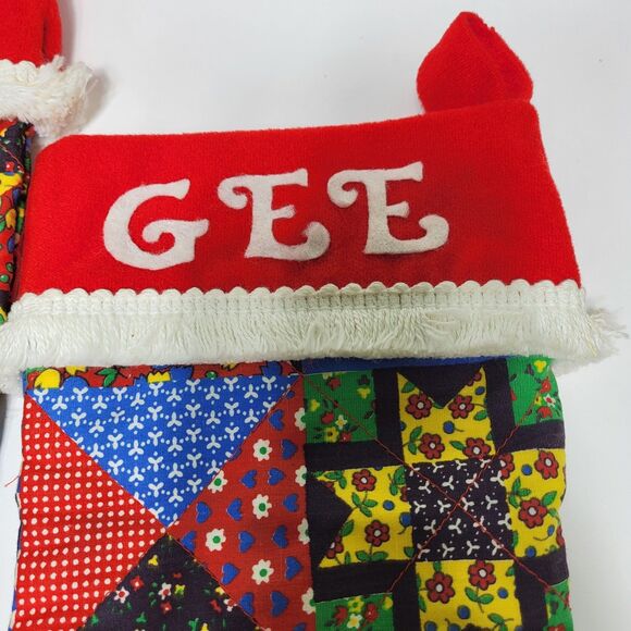 Vintage Patchwork Christmas Stocking Primitive Farmhouse Fringe Set of 2 - Picture 5 of 16